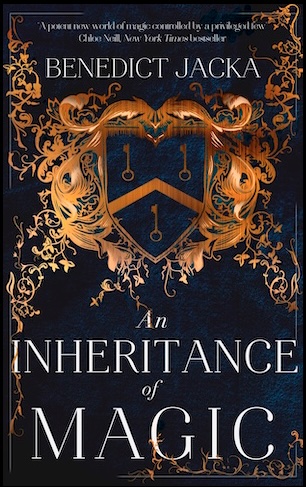 The cover to 'An Inheritance of Magic' showing the Ashford family crest of three keys